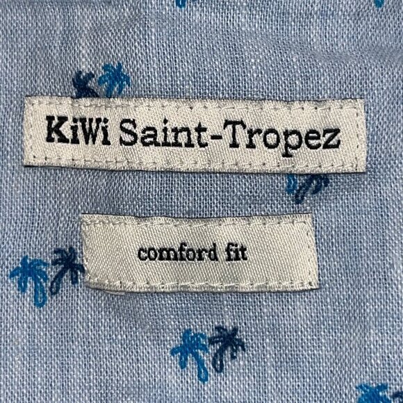KiWi SAINT TROPEZ Comfort Fit Linen Blend Palm Tree Long Sleeve Shirt Men's XL - Picture 7 of 11